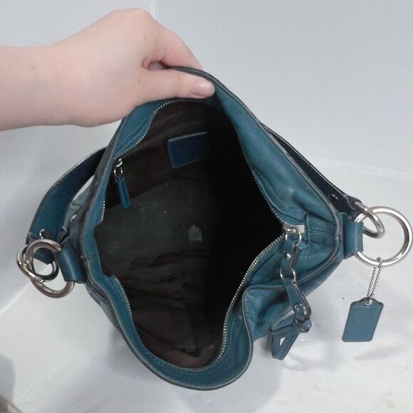 Vintage Coach Leather Hobo Bag Tosca Teal Blue Shoulder Bag Purse - Picture 5 of 13